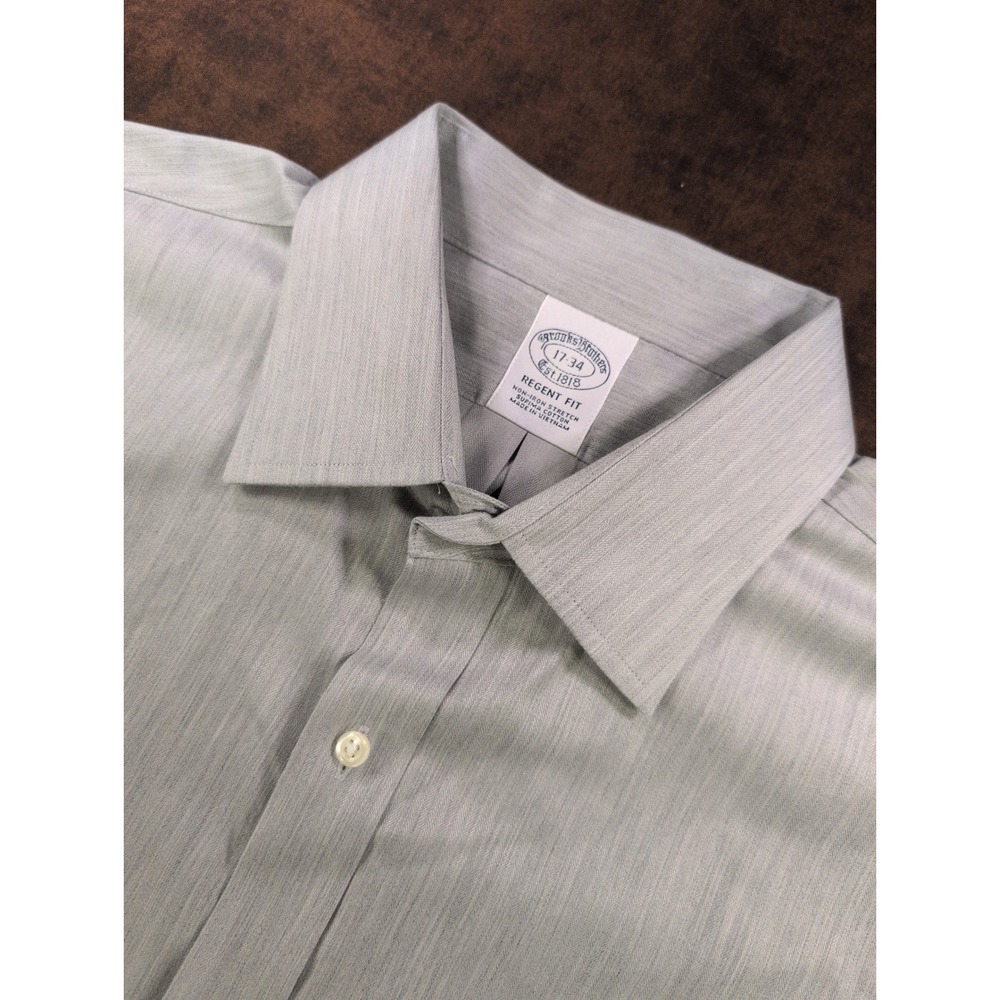 Brooks Brothers Regent Fit‎ Dress Shirt 17-34 Grey tones Supima Cotton Mens
